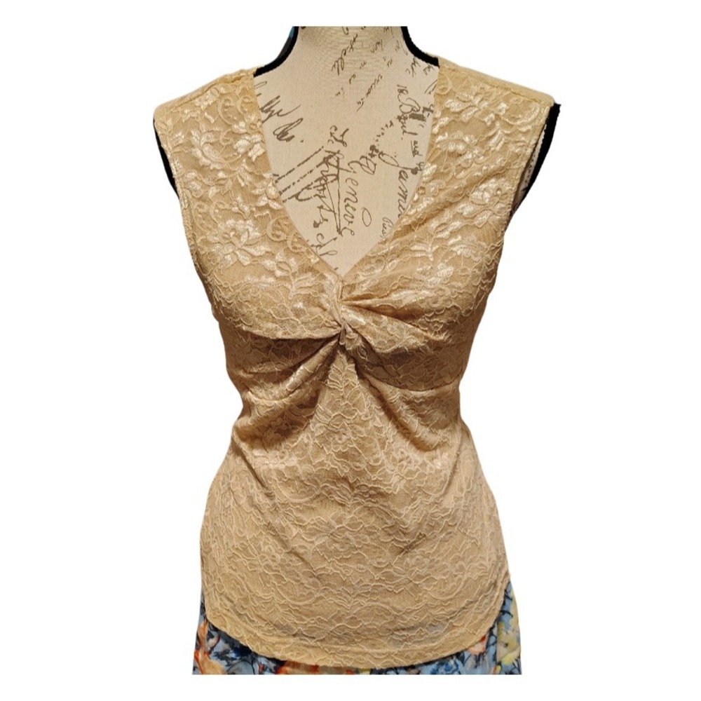 NWT Vintage Y2K Womens Rampage Beige Floral Lace Babydoll Top L Coquette Office